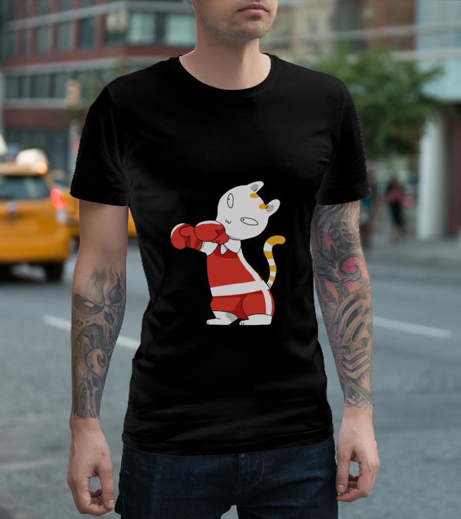 Boxing Champion Cartoon Cat in Red Gloves T-Shirt