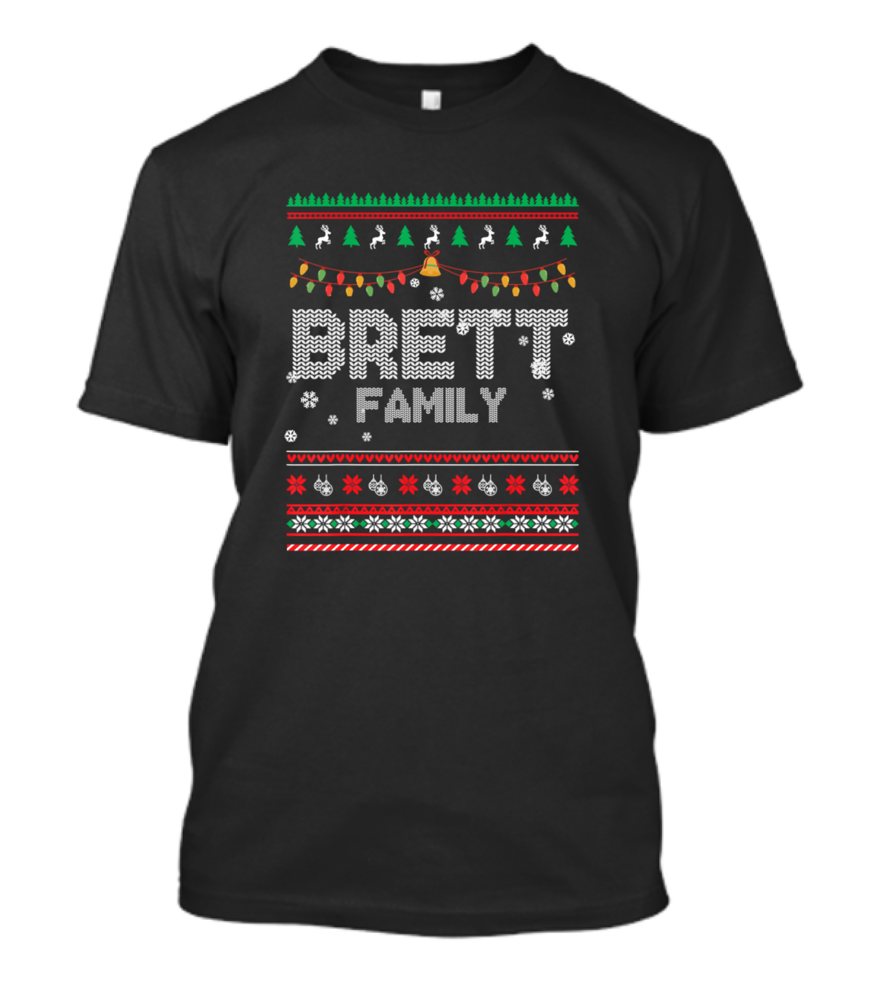Brett Family Christmas Lights Reindeer Trees Snowflakes Ugly T-Shirt