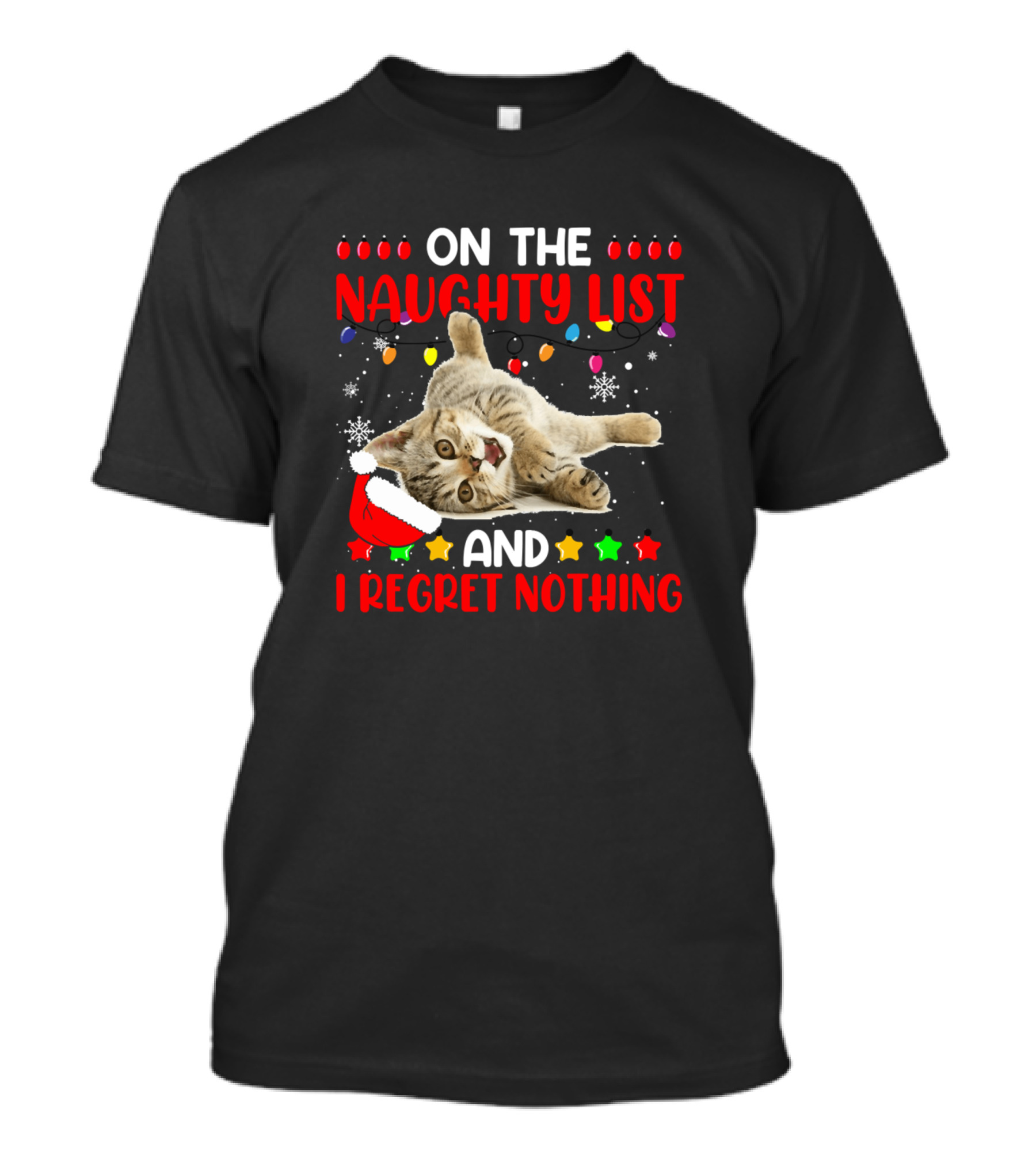 On The Naughty List Cat I Regret Nothing Funny Christmas Kitten T-Shirt