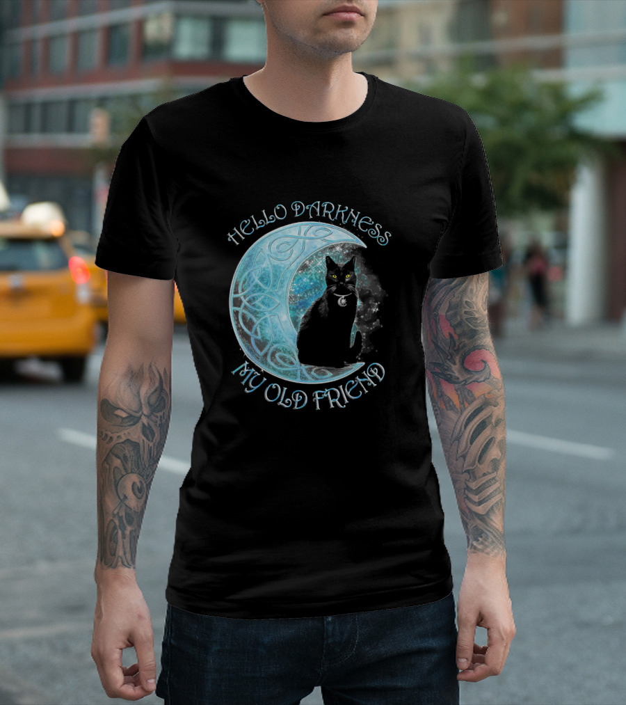 Hello Darkness My Old Friend Funny Cat Moon T-Shirt