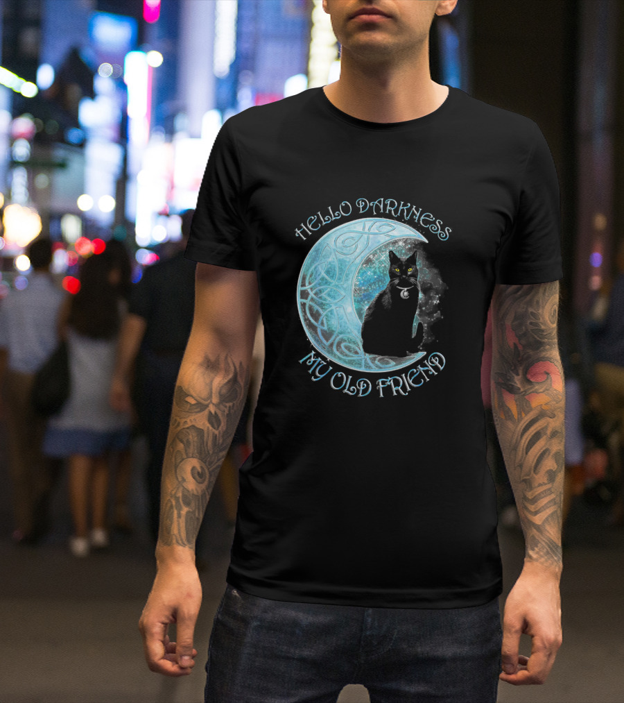 Hello Darkness My Old Friend Funny Cat Moon T-Shirt