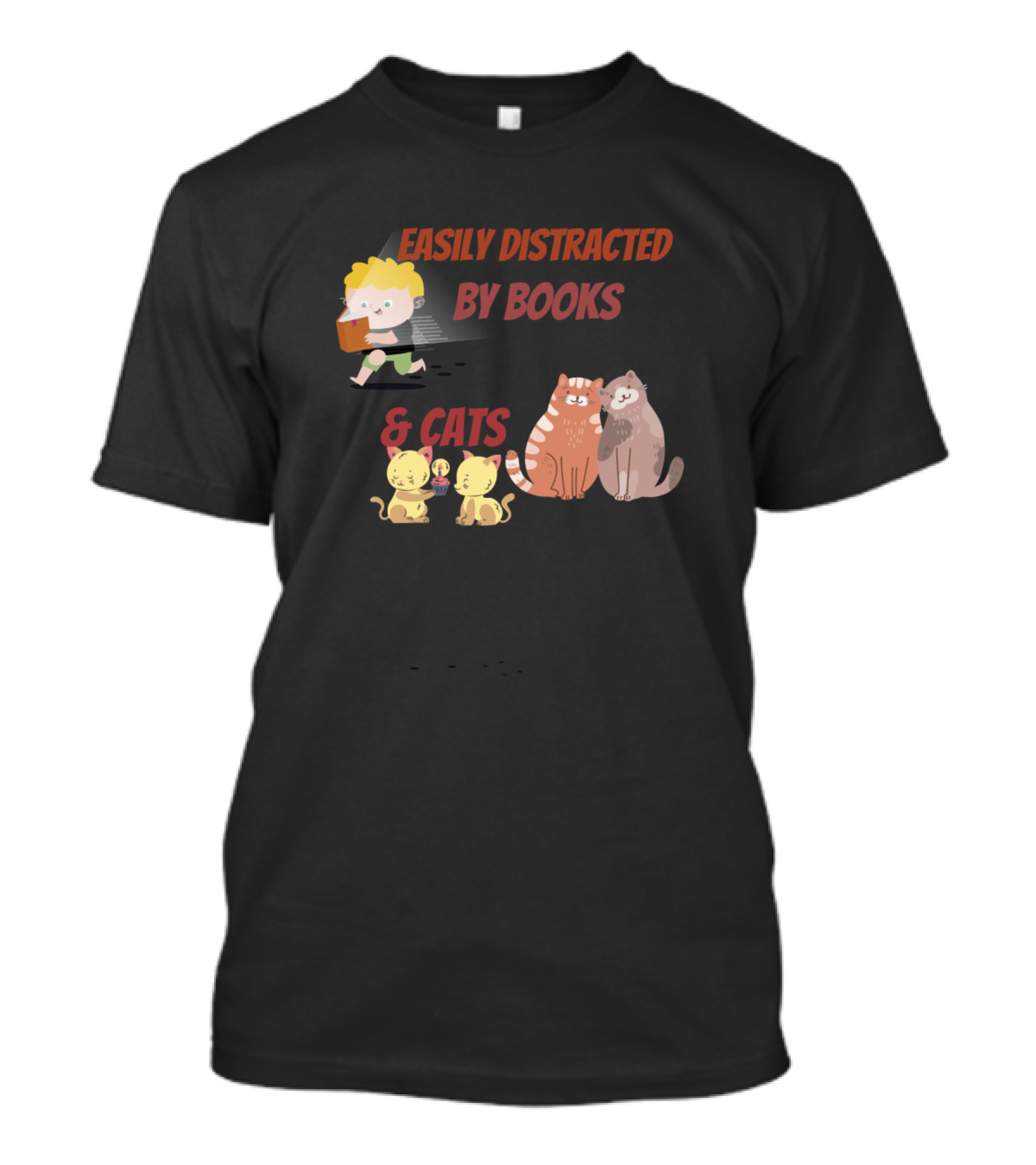 Easily Distracted By Books And Cats T-Shirt