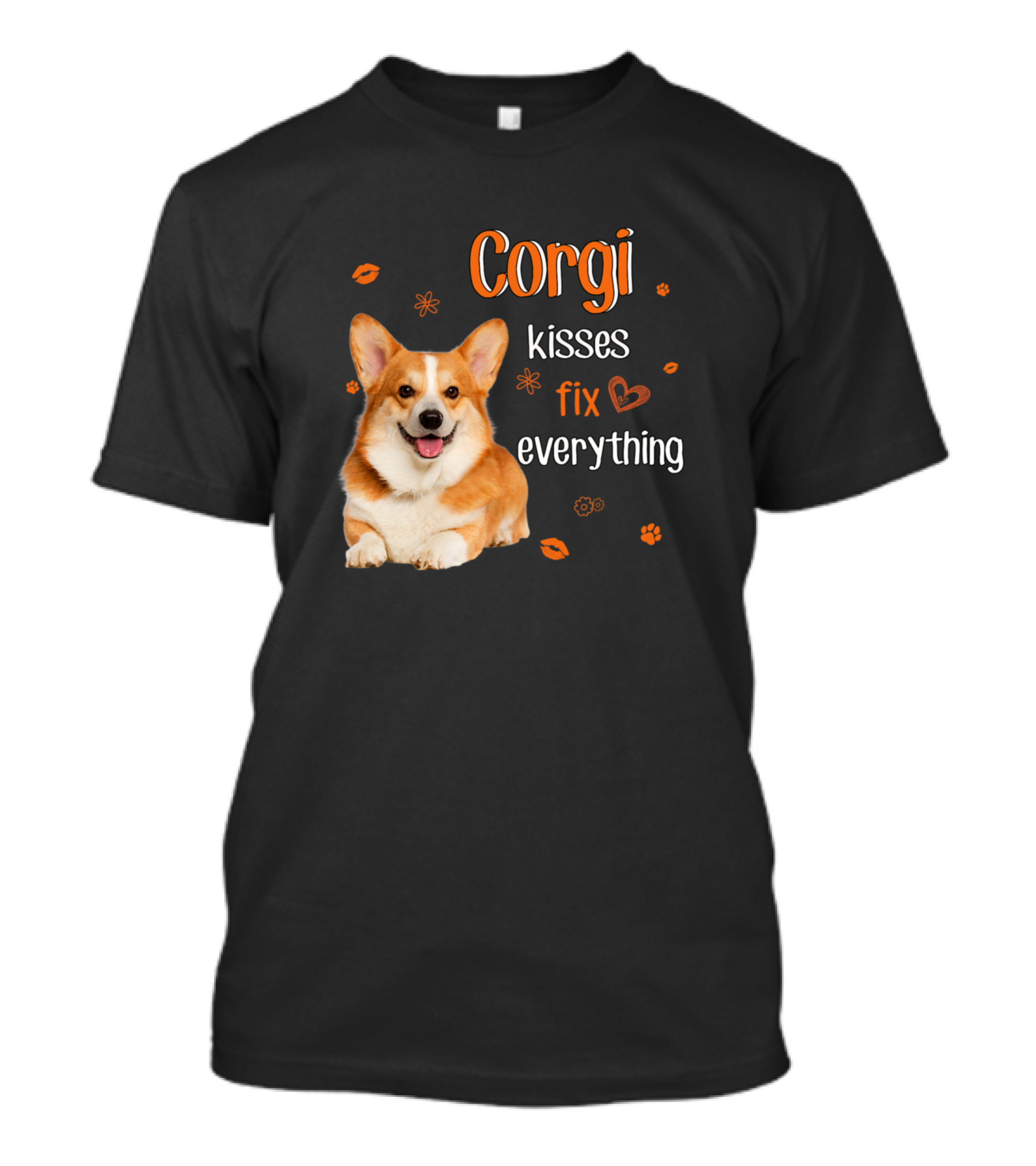 Corgi Kisses Fix Everything For Corgi Lover With Paw Print And Heart T-Shirt