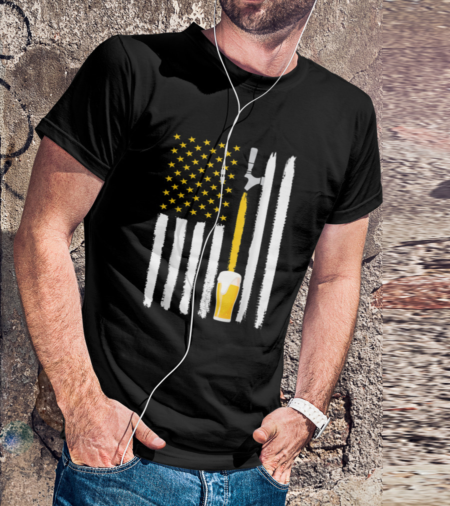 Craft Beer American Flag Tap And Glass USA 4th July Brew T-Shirt