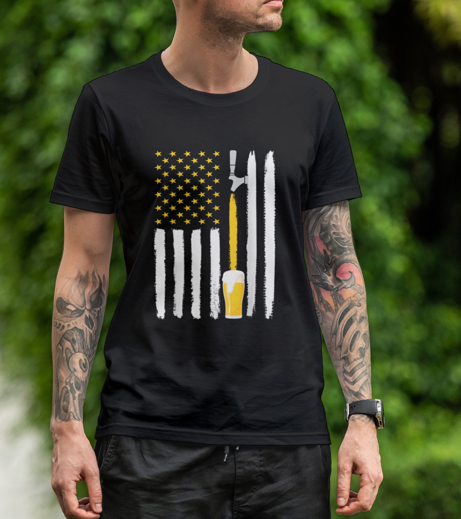 Craft Beer American Flag Tap And Glass USA 4th July Brew T-Shirt