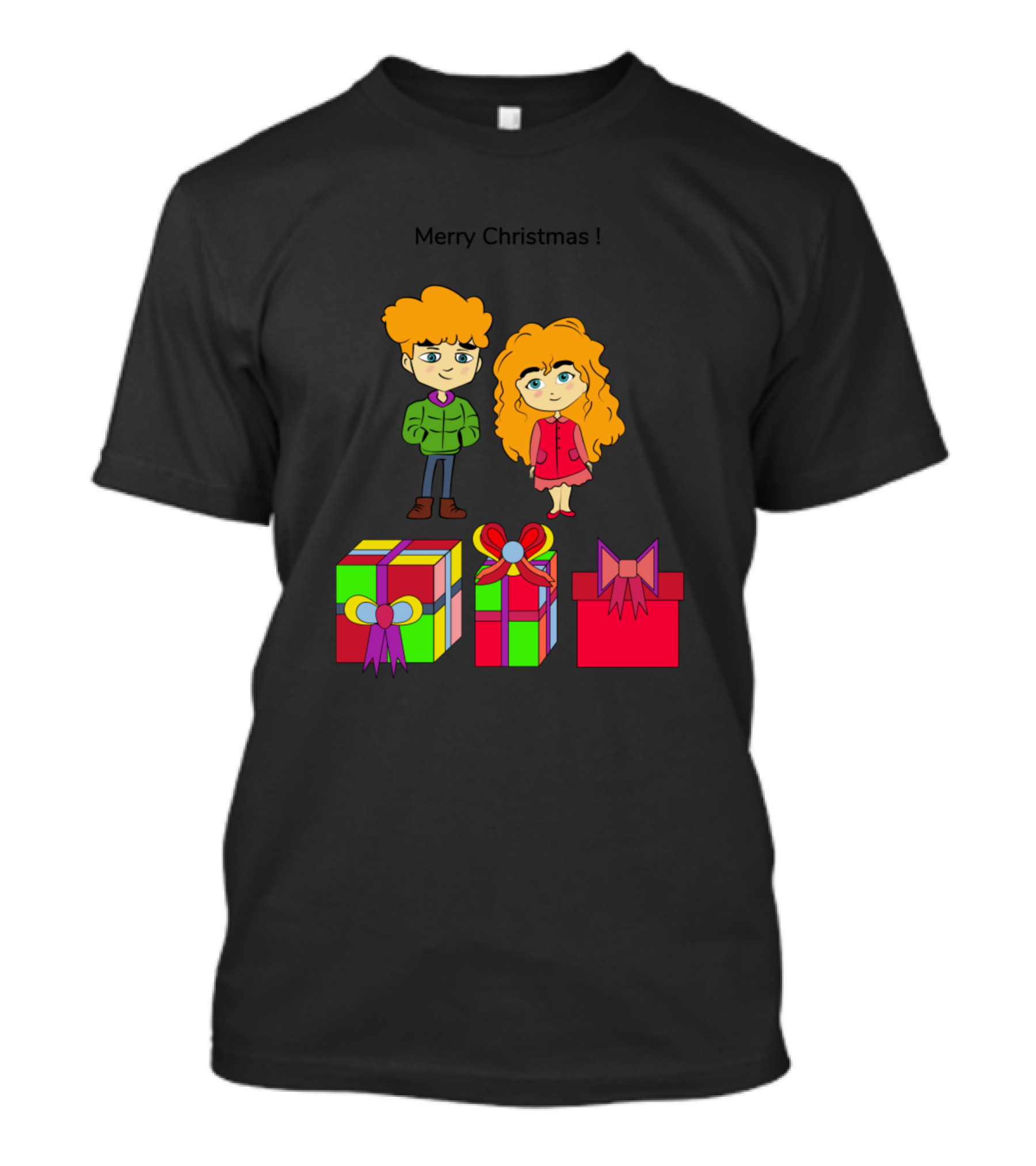Merry Christmas Cute Kawaii Couple With Gifts T-Shirt