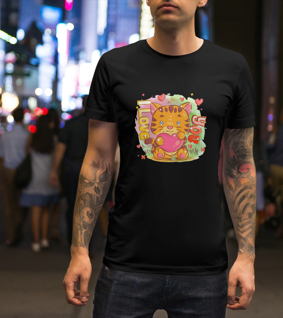 I Love You Cute Tiger Holding Heart T-Shirt