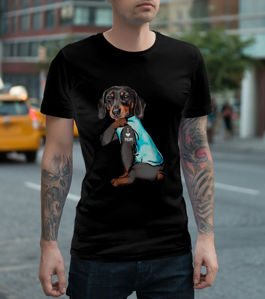 I Love Mom Tattoo Funny Dachshund Dog T-Shirt