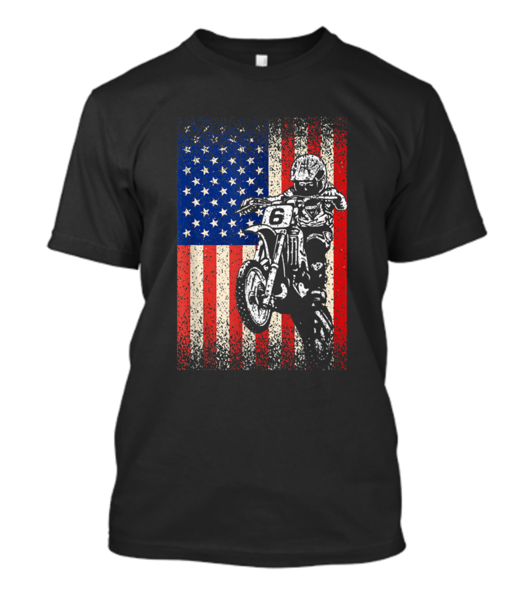Dirt Bike Motocross Biker With American Flag Background T-Shirt