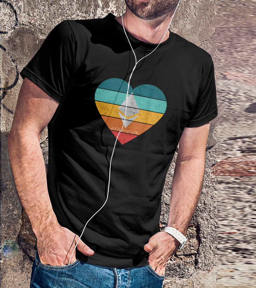 Ethereum Heart Symbol With Stripes And Cryptocurrency T-Shirt