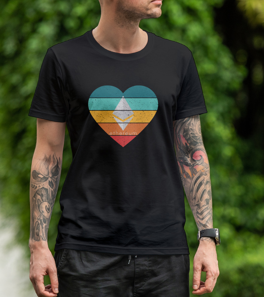 Ethereum Heart Symbol With Stripes And Cryptocurrency T-Shirt