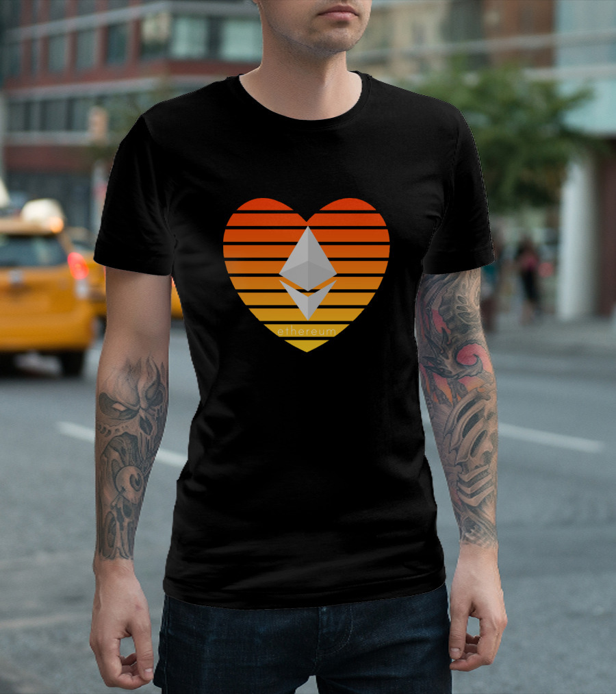 Ethereum Orange Heart Gradient Stripes T-Shirt