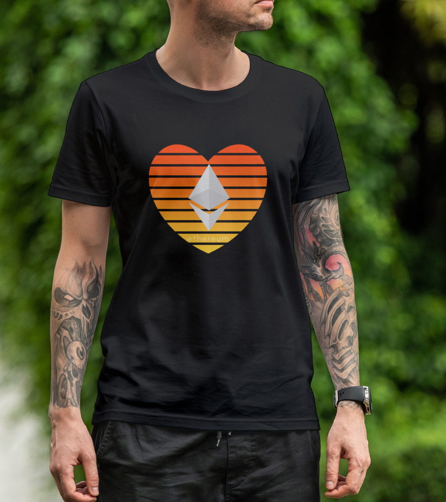 Ethereum Orange Heart Gradient Stripes T-Shirt