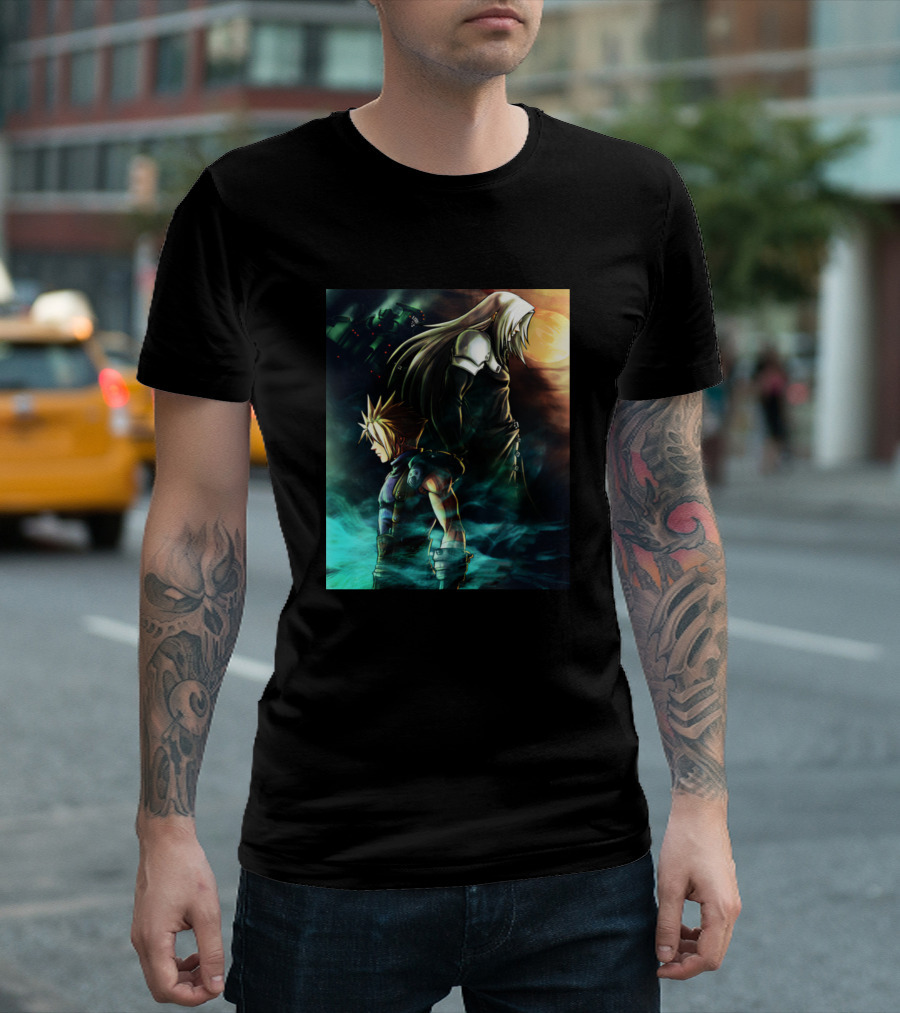 Final Fantasy Battle Scene With Cloud And Sephiroth Forever Soldier T-Shirt
