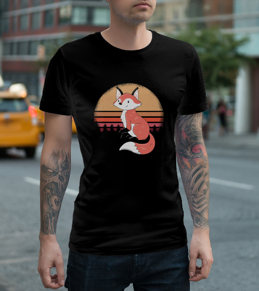 Sweet Fox In Wild Life Scene With Sunset Background T-Shirt