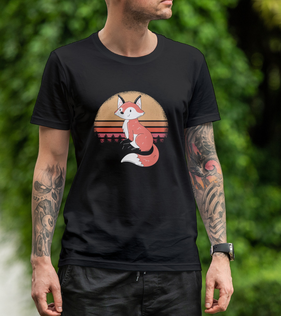 Sweet Fox In Wild Life Scene With Sunset Background T-Shirt