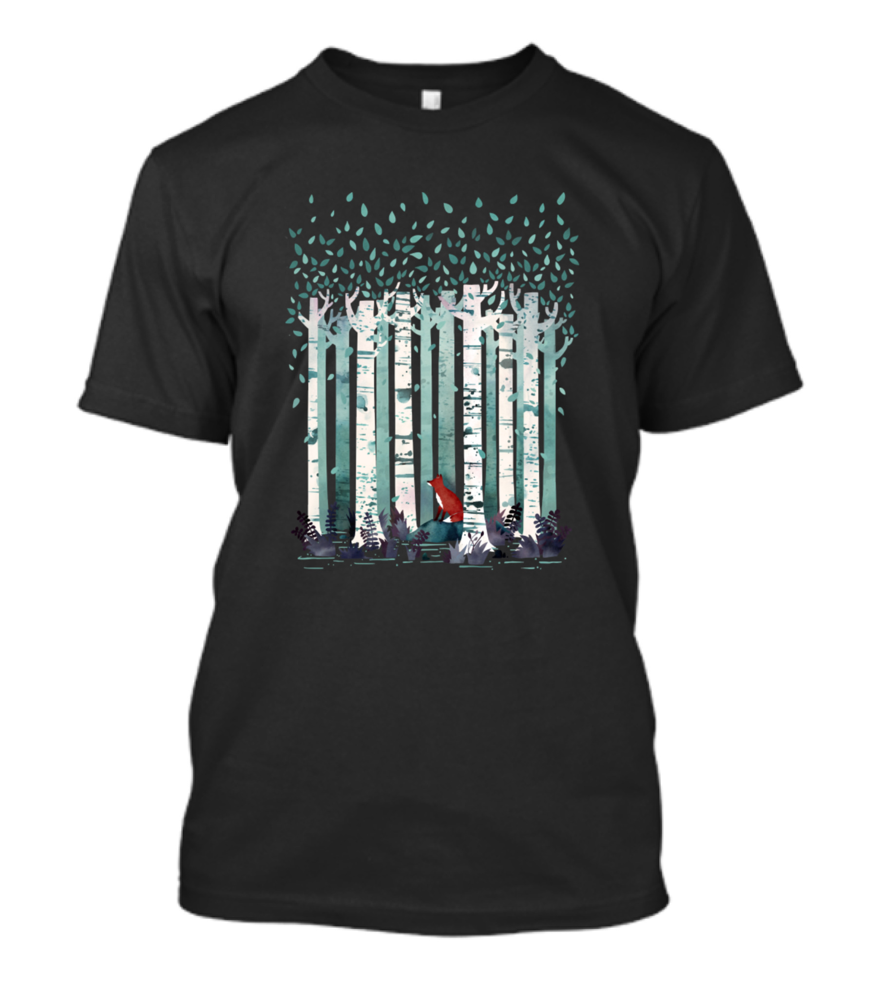 Fox In The Birches Wild Life Forest Scene T-Shirt