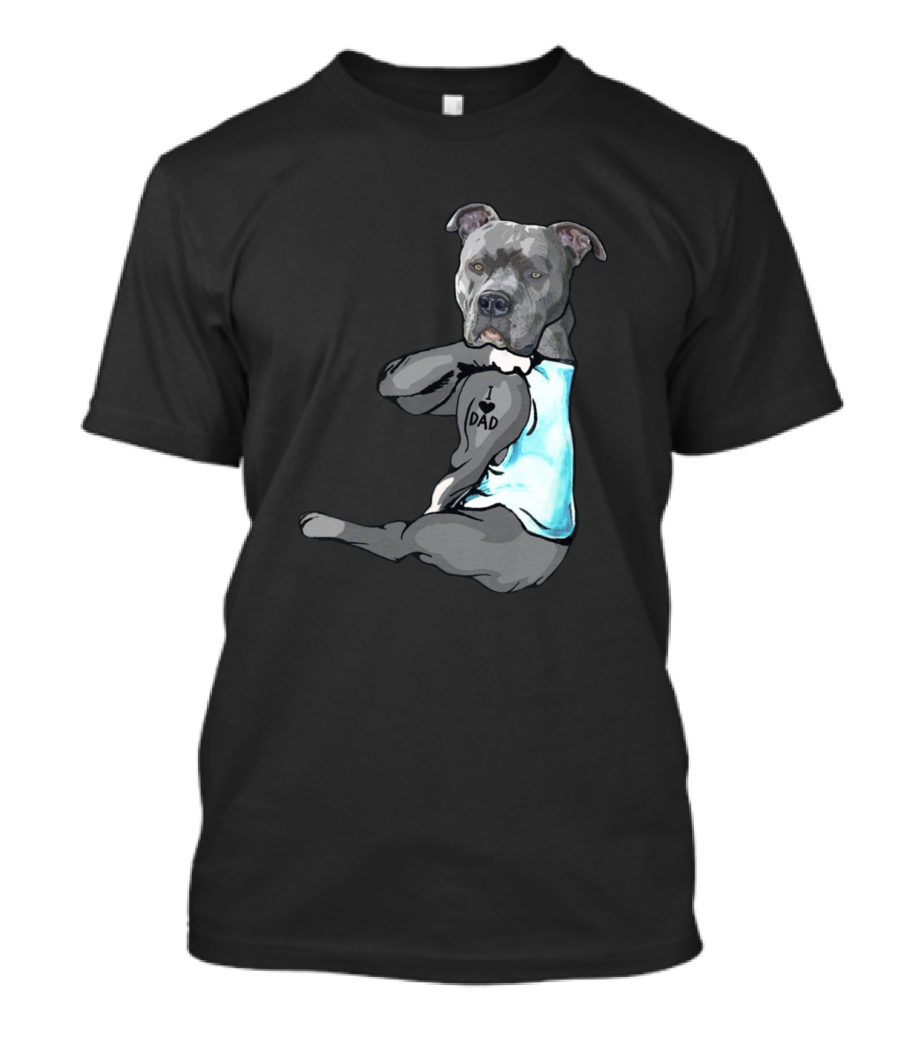 Funny Pitbull I Love Dad Tattoo Dog T-Shirt