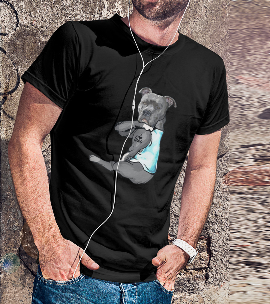 Funny Pitbull I Love Dad Tattoo Dog T-Shirt