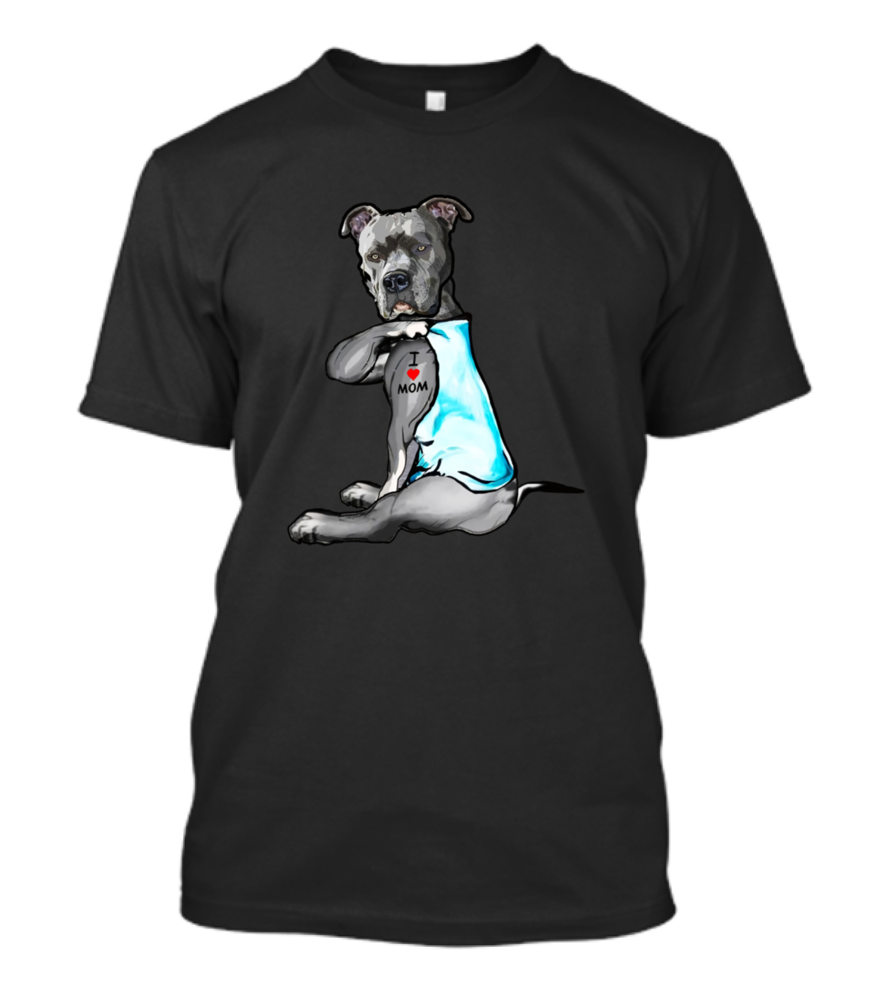 Funny Dog Pitbull I Love Mom Tattoo T-Shirt