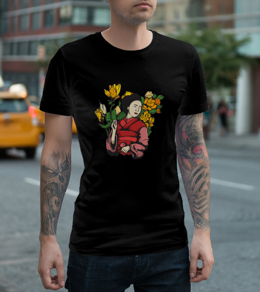 Geisha with Yellow and Orange Flowers T-Shirt