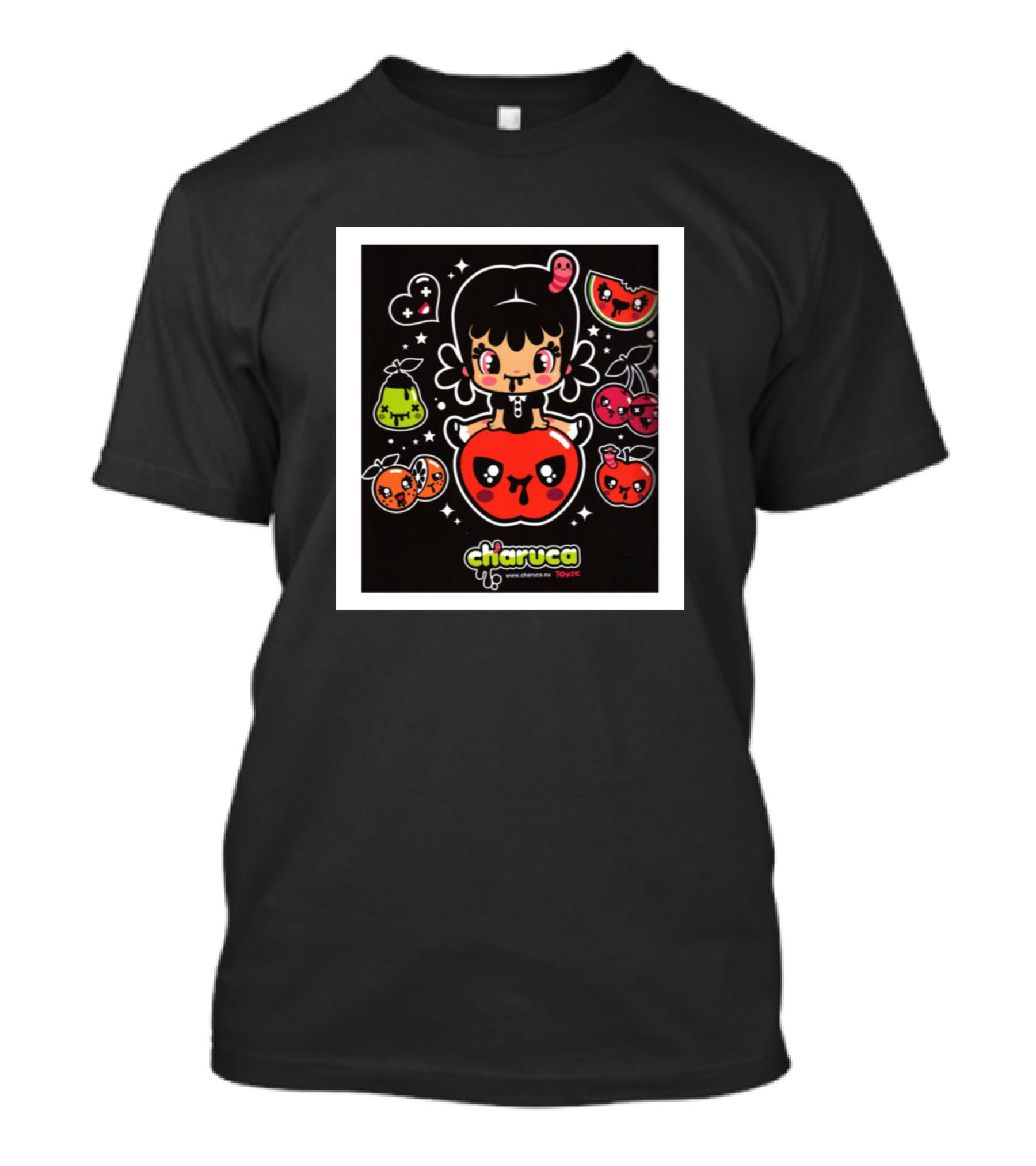 Charuca Kawaii Gothic Girl With Colorful Cute Monsters And Hearts T-Shirt