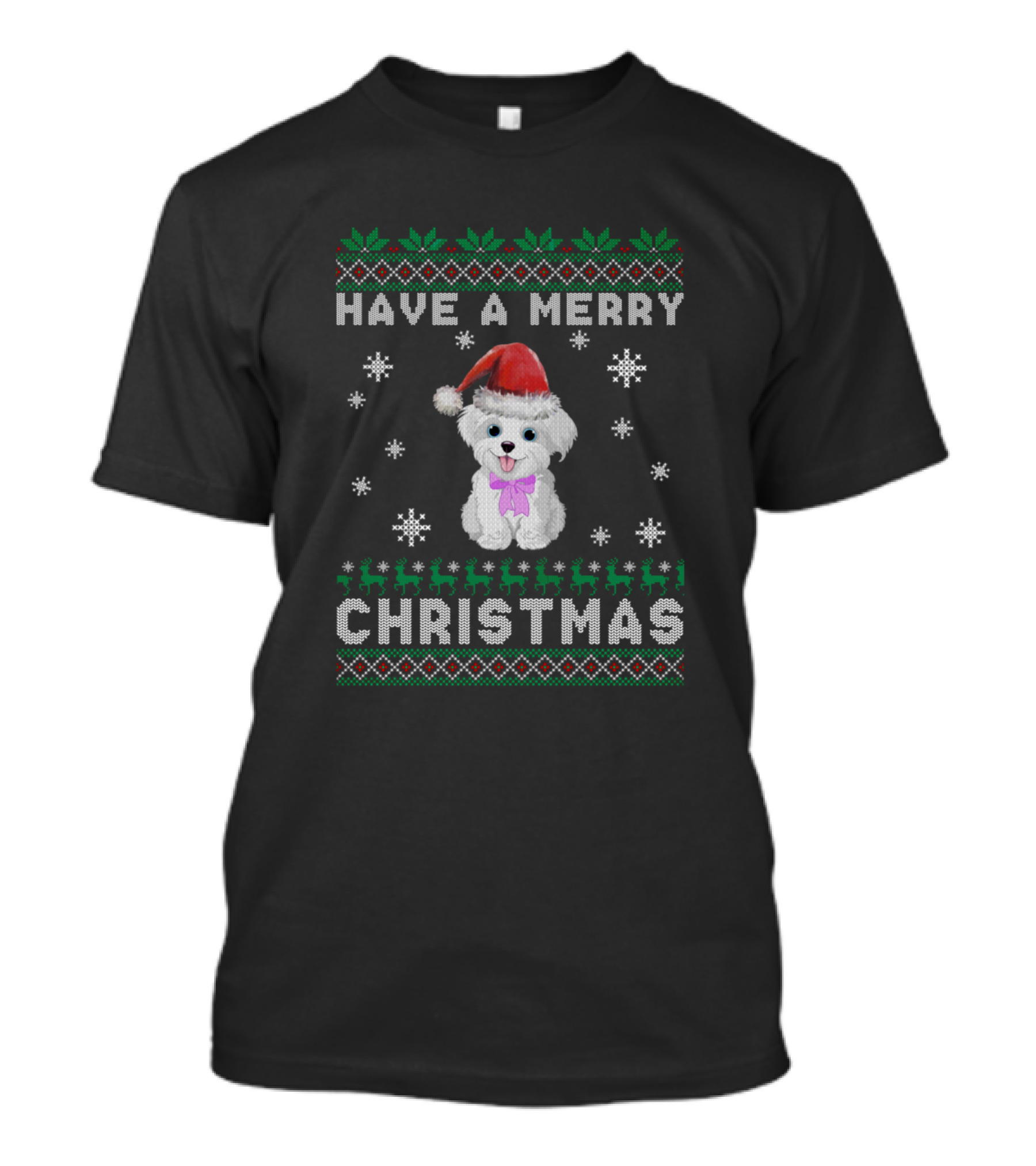 Have A Merry Christmas Coton De Tulear Santa Hat Snowflakes T-Shirt