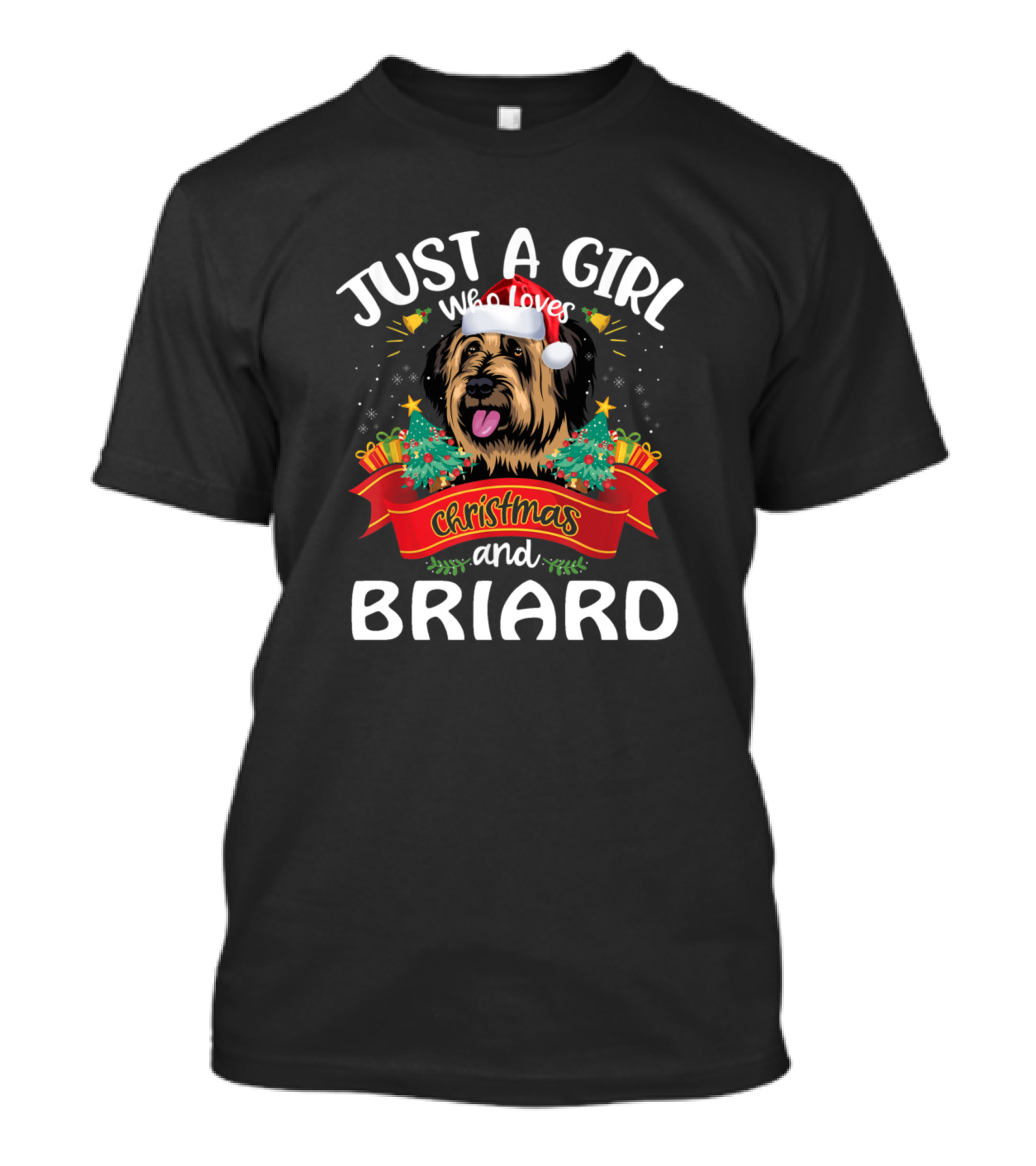 Just A Girl Who Loves Christmas And Briard Santa Hat Dog T-Shirt