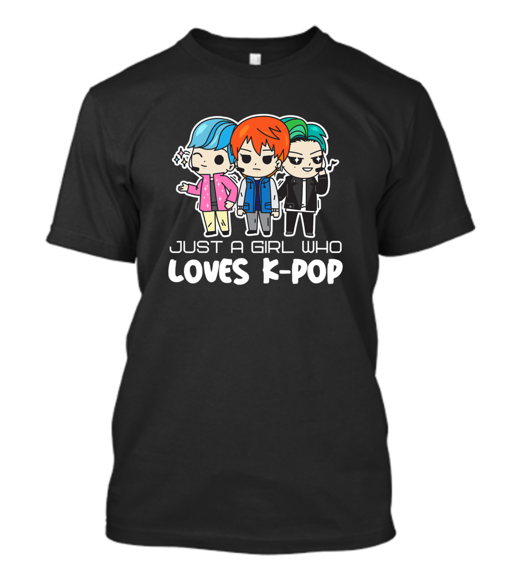 Just A Girl Who Loves K-Pop Fan Merchandise With Colorful Cartoon Characters T-Shirt