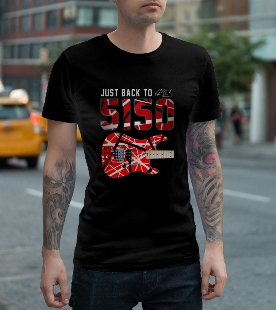 Just Back To 5150 Tour Eddie Van Halen Guitar Signature Red and Black Stripes T-Shirt