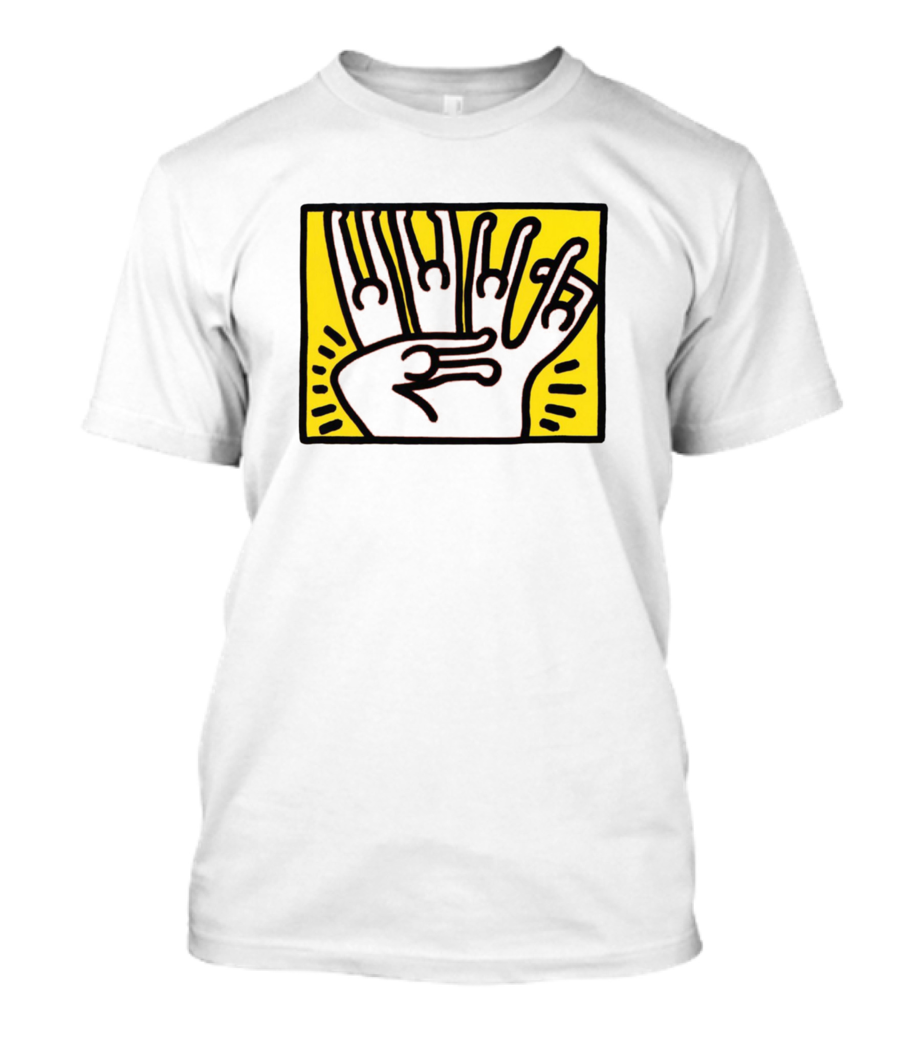 Keith Haring Hand Drawing Black And Yellow T-Shirt