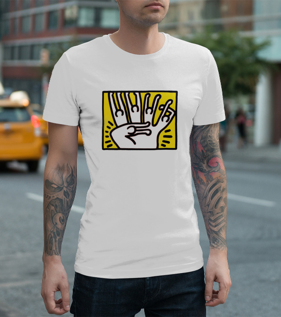 Keith Haring Hand Drawing Black And Yellow T-Shirt