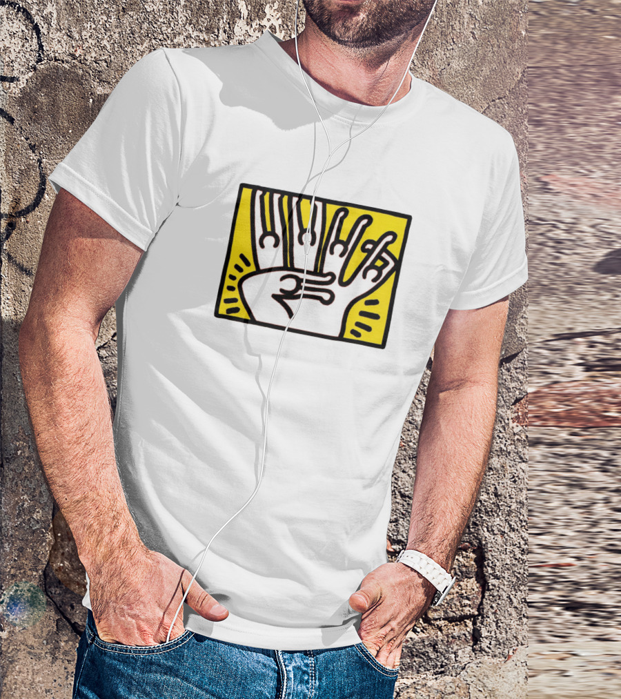 Keith Haring Hand Drawing Black And Yellow T-Shirt