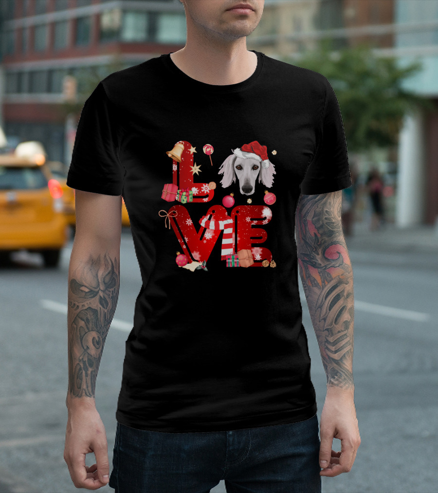 LOVE Sloughi Christmas Dog Holiday Festive Elements T-Shirt