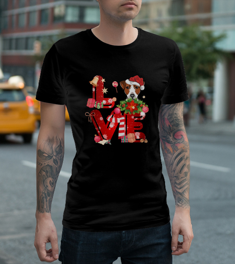 Love Smooth Fox Terrier Christmas Festive Holiday T-Shirt