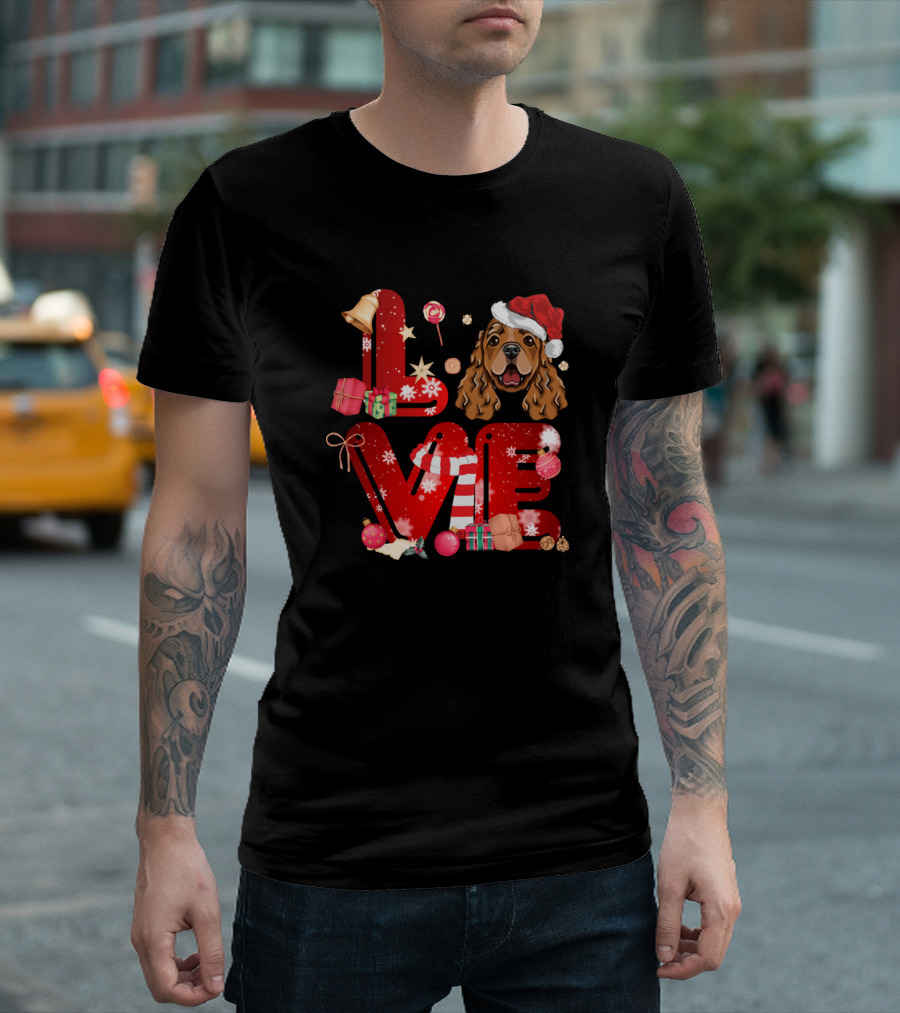 Christmas Spaniel Love Santa Hat Holiday Spirit T-Shirt