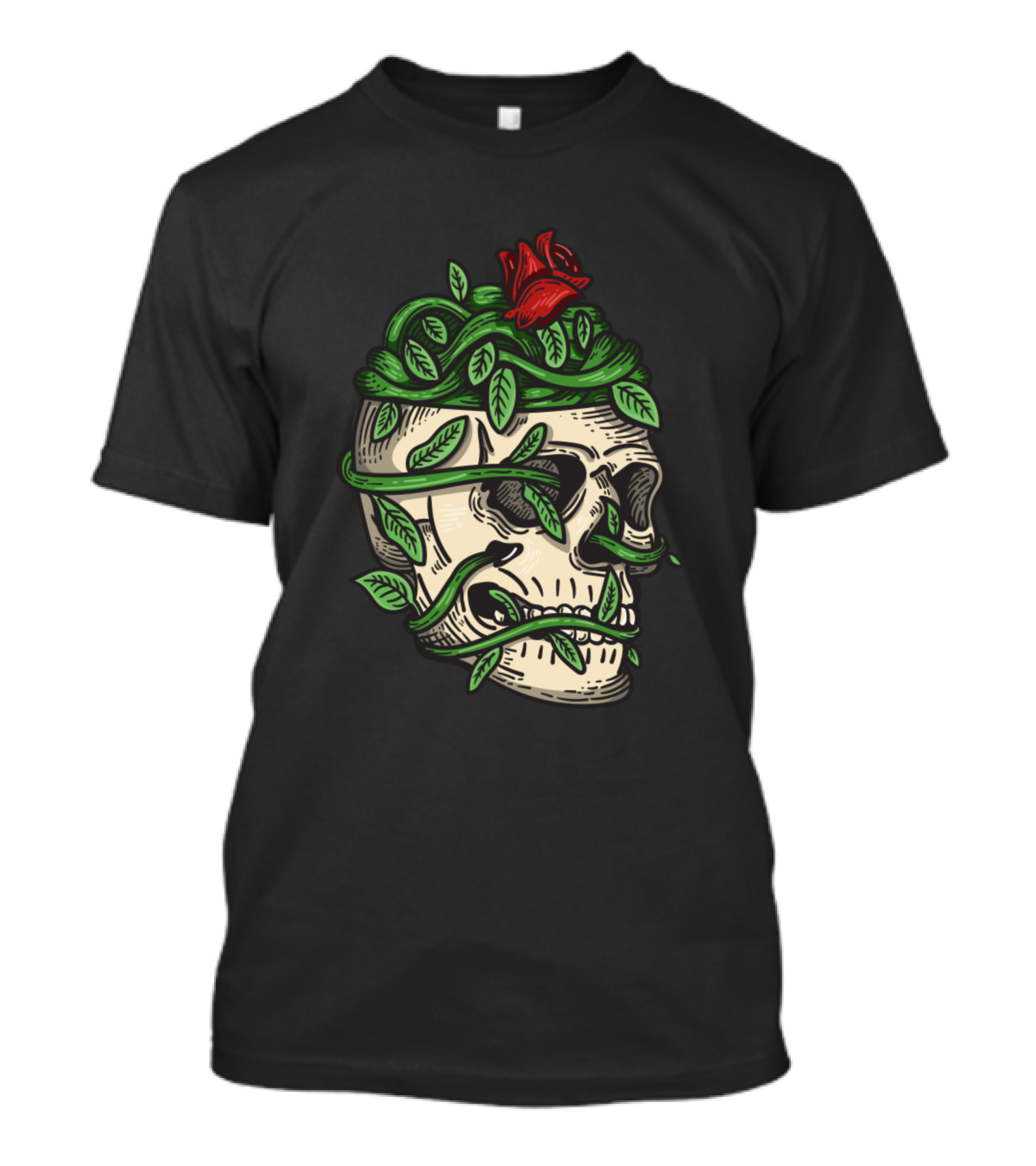 Lush Life Skull Wrapped In Green Vines With Red Rose T-Shirt