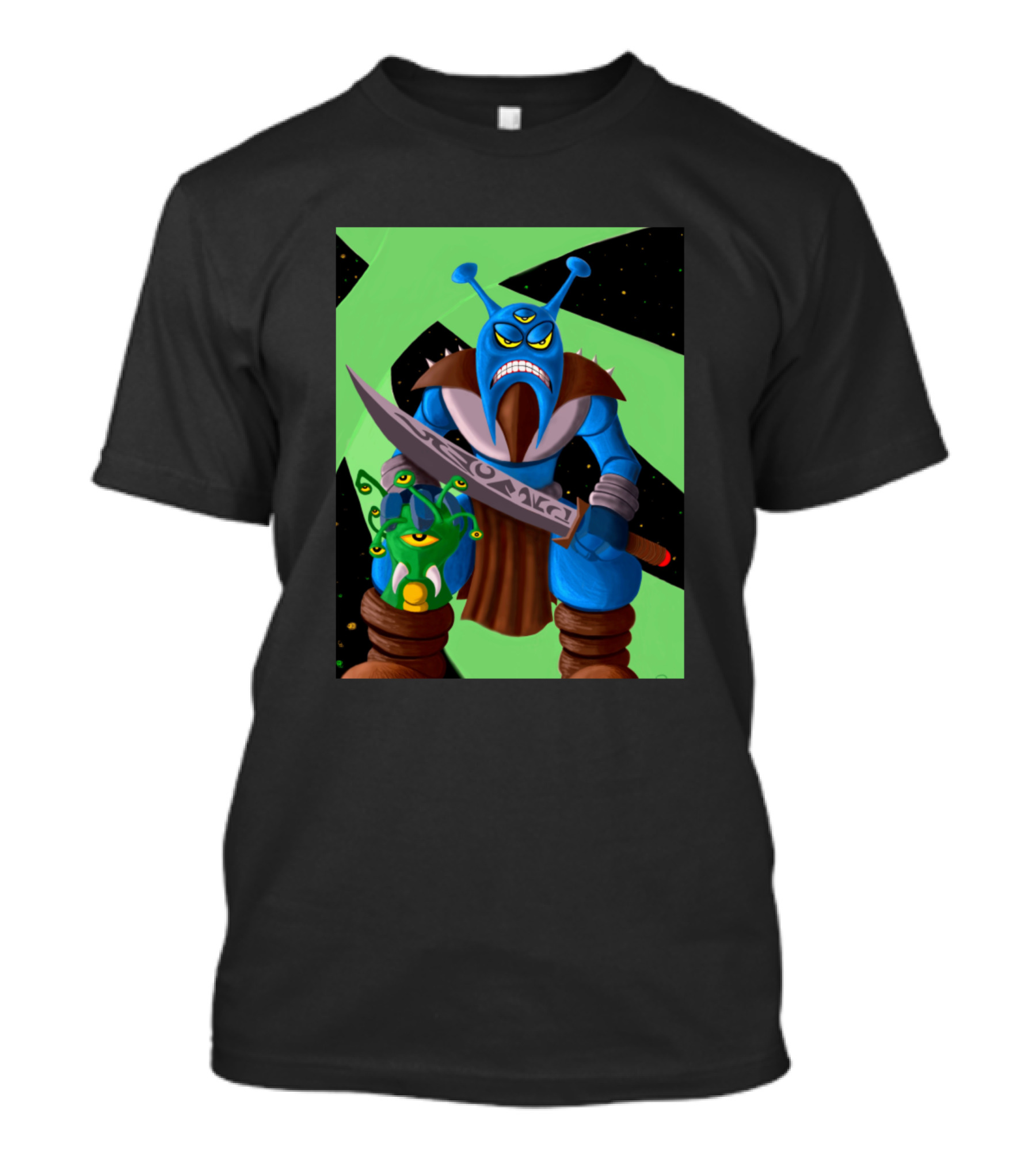 Martian Politics Alien Warrior With Sword And Green Alien Creature T-Shirt