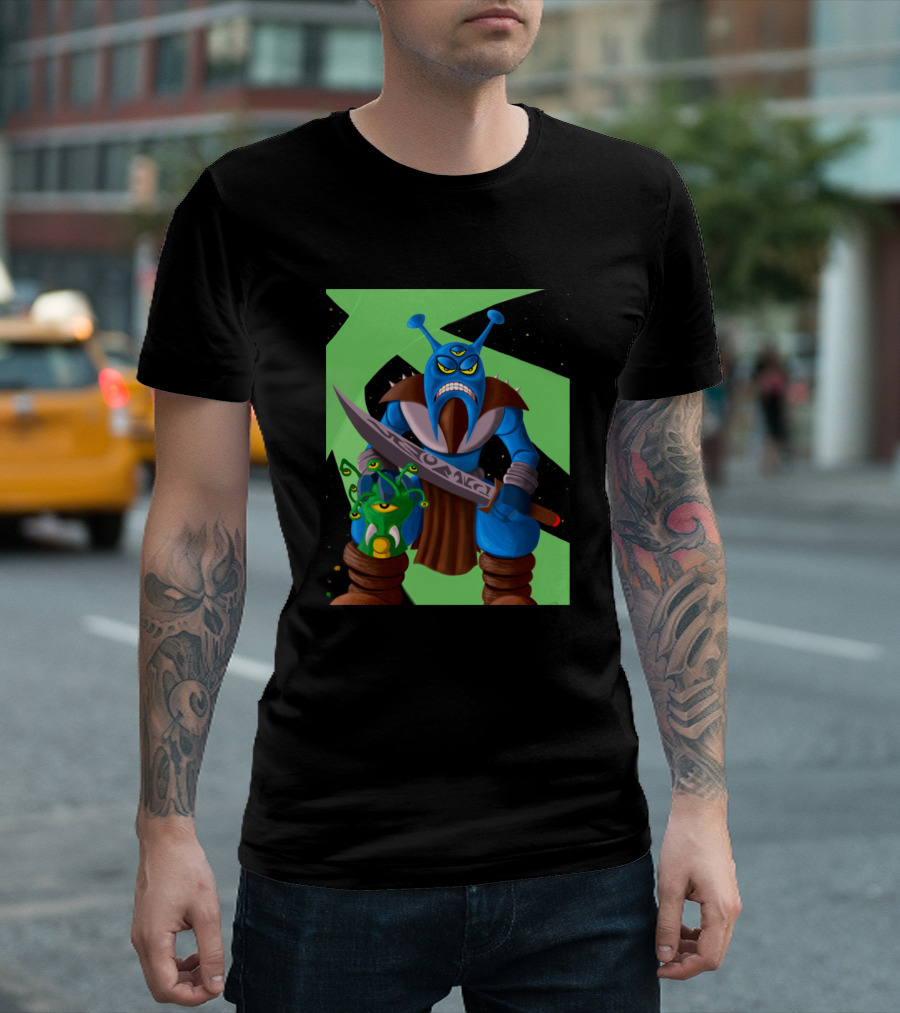 Martian Politics Alien Warrior With Sword And Green Alien Creature T-Shirt