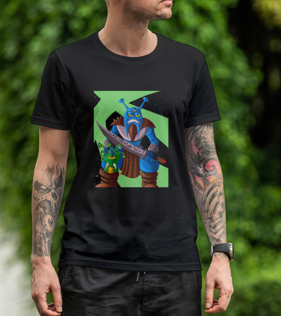 Martian Politics Alien Warrior With Sword And Green Alien Creature T-Shirt
