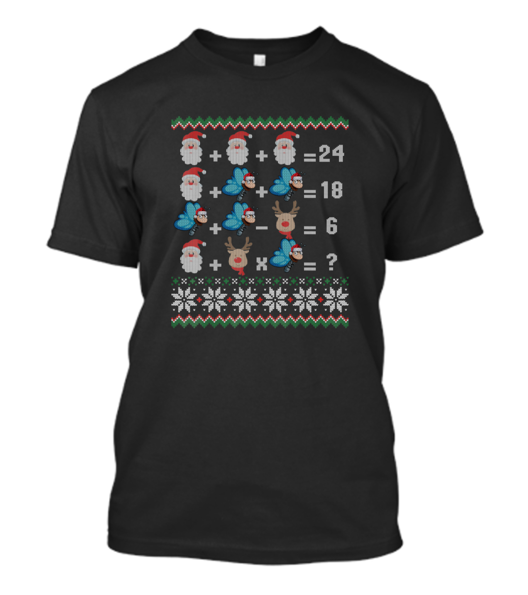 Math Puzzle Christmas Holiday Equation Santa Butterfly Reindeer T-Shirt