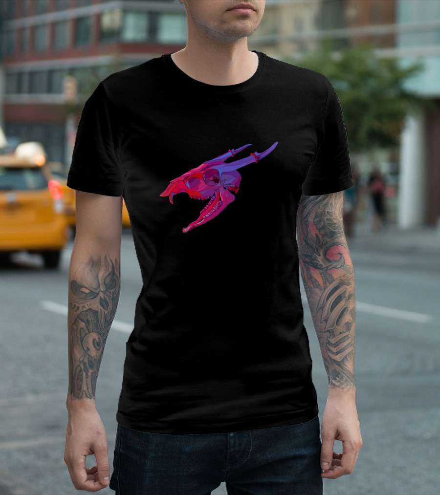Muntjac Deer Skull in Vibrant Neon Colors T-Shirt