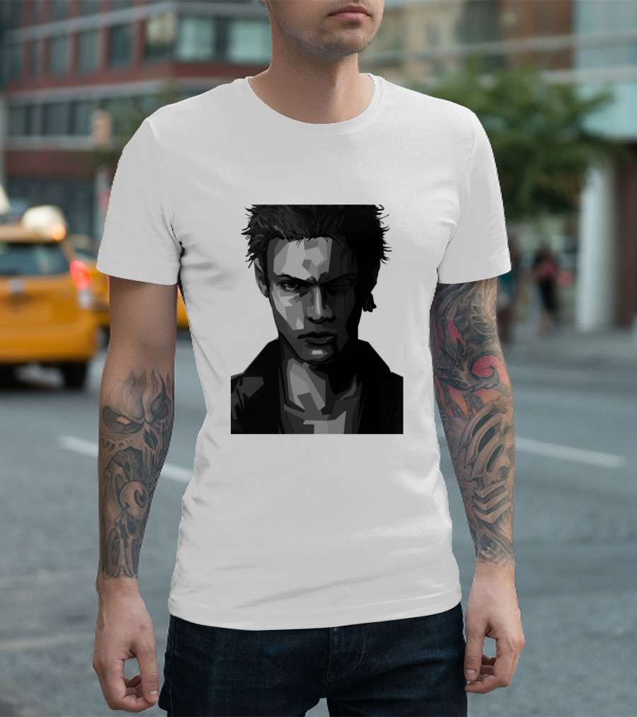 One Eyed Grayscale Portrait Rugged Character T-Shirt