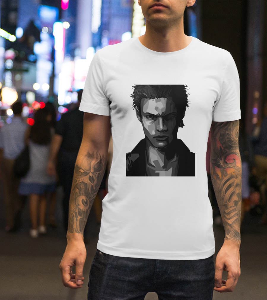 One Eyed Grayscale Portrait Rugged Character T-Shirt