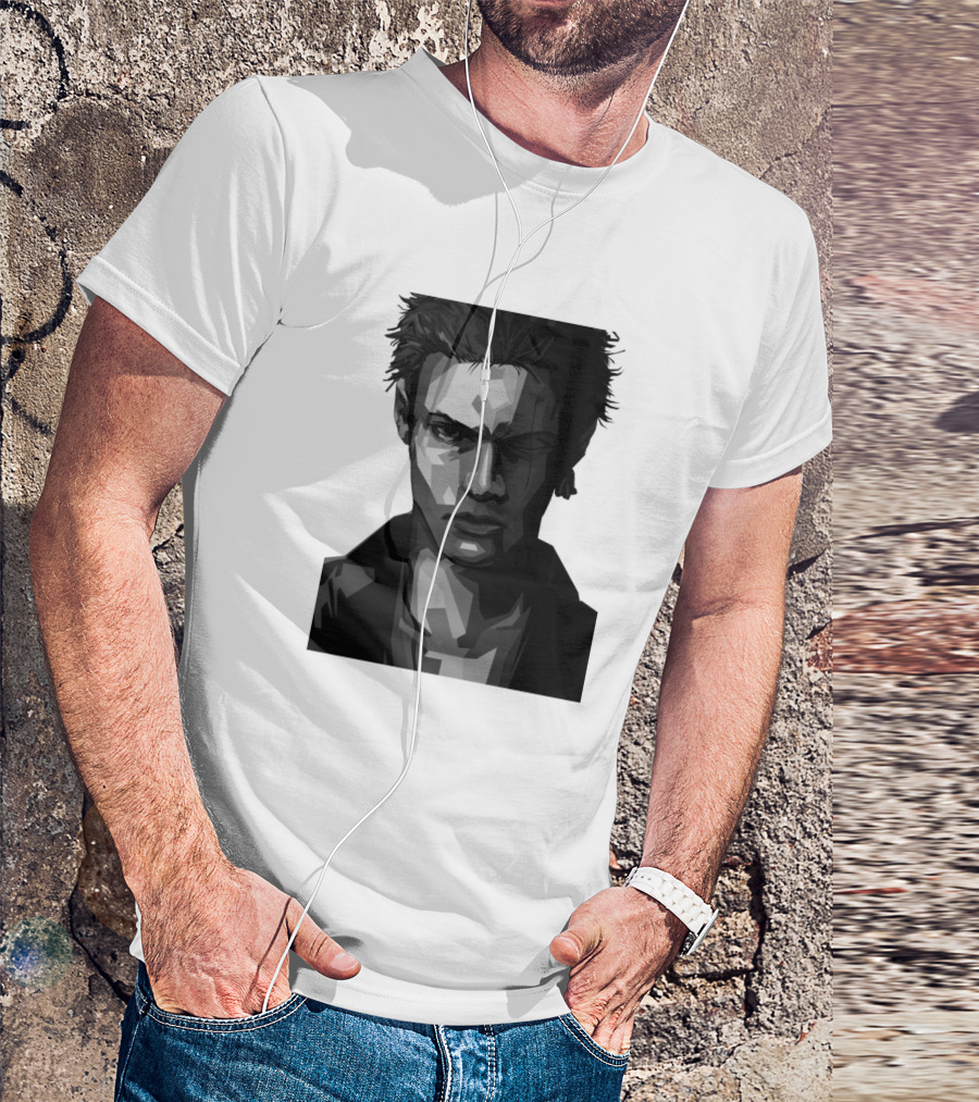 One Eyed Grayscale Portrait Rugged Character T-Shirt