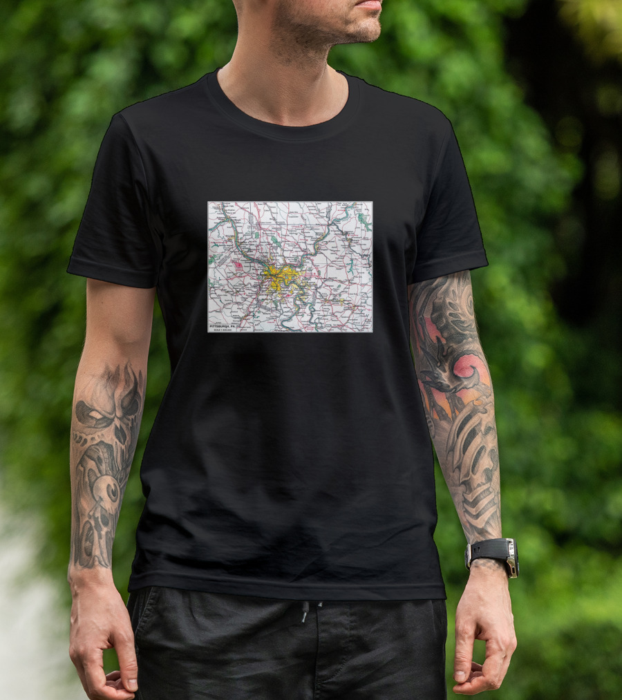 Pittsburgh PA Vintage Map Detailed Regional Layout T-Shirt
