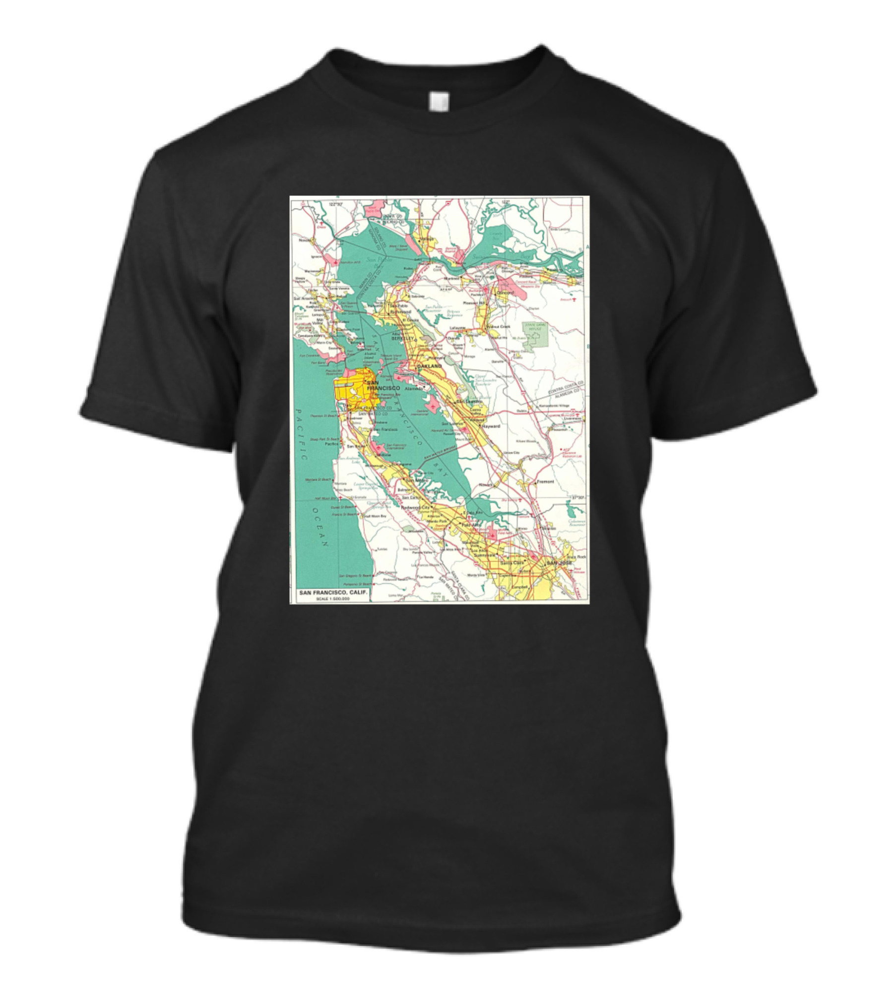 San Francisco Calif Vintage Map 1938 Pacific Coast Route Details T-Shirt