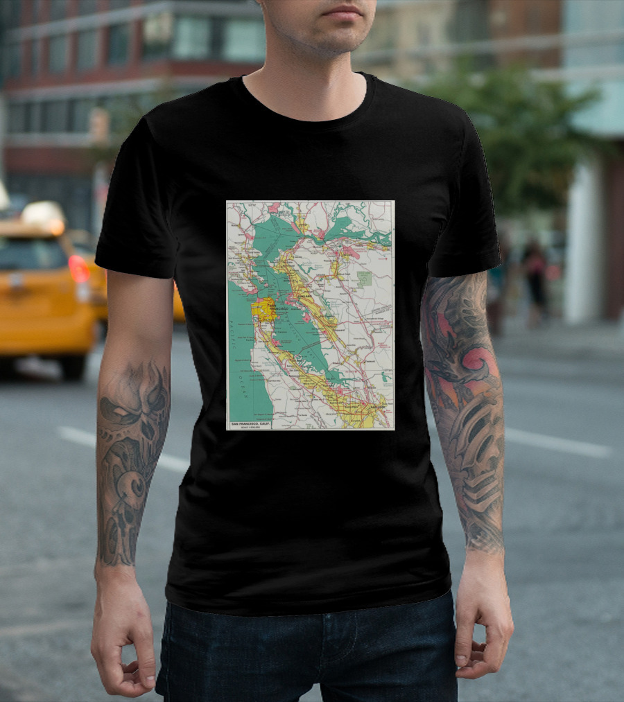 San Francisco Calif Vintage Map 1938 Pacific Coast Route Details T-Shirt
