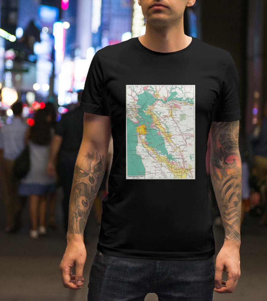 San Francisco Calif Vintage Map 1938 Pacific Coast Route Details T-Shirt