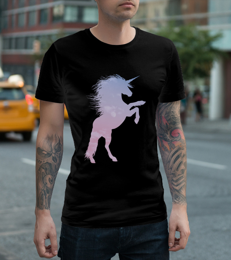 Sunset Gradient Sky Unicorn Silhouette with Pastel Color Scheme T-Shirt